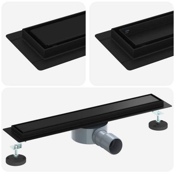 Duschablauf 2-in-1 mit 360° Siphon Schwarz 50 cm Edelstahl 304