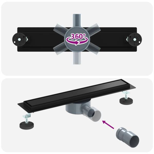 Duschablauf 2-in-1 mit 360° Siphon Schwarz 50 cm Edelstahl 304