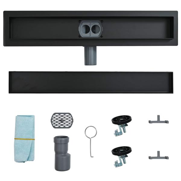 Duschablauf 2-in-1 mit 360° Siphon Schwarz 50 cm Edelstahl 304