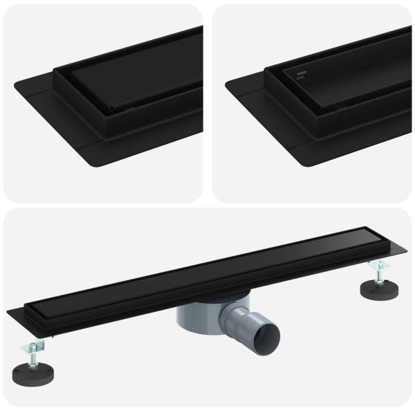 Duschablauf 2-in-1 mit 360° Siphon Schwarz 60 cm Edelstahl 304