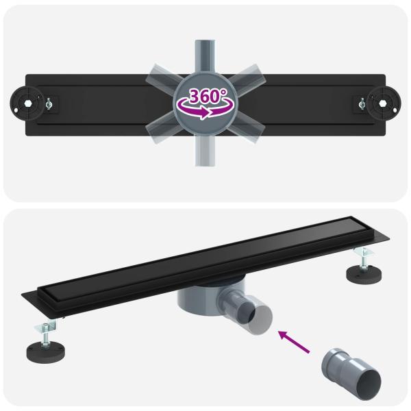 Duschablauf 2-in-1 mit 360° Siphon Schwarz 60 cm Edelstahl 304