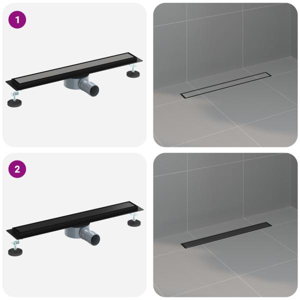 Duschablauf 2-in-1 mit 360° Siphon Schwarz 60 cm Edelstahl 304