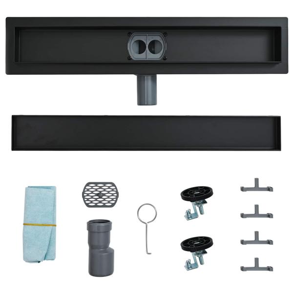 Duschablauf 2-in-1 mit 360° Siphon Schwarz 70 cm Edelstahl 304