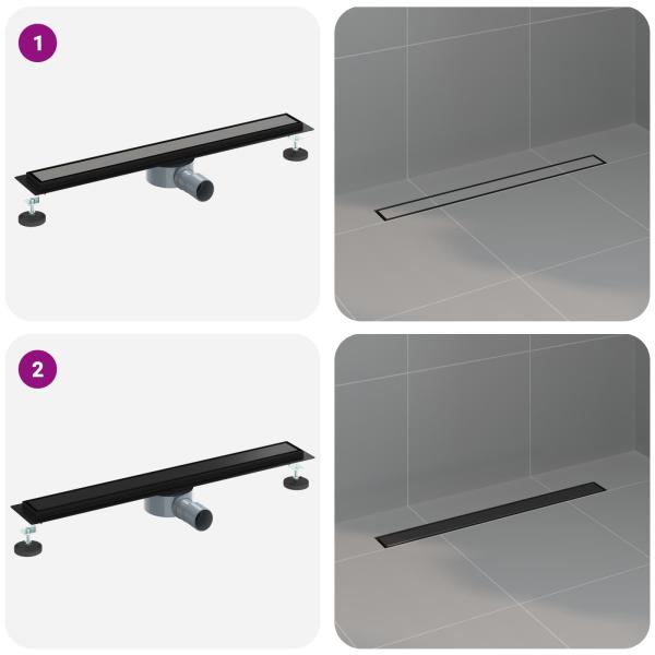 Duschablauf 2-in-1 mit 360° Siphon Schwarz 70 cm Edelstahl 304