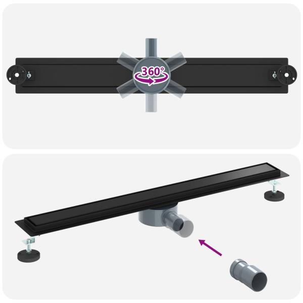 Duschablauf 2-in-1 mit 360° Siphon Schwarz 80 cm Edelstahl 304