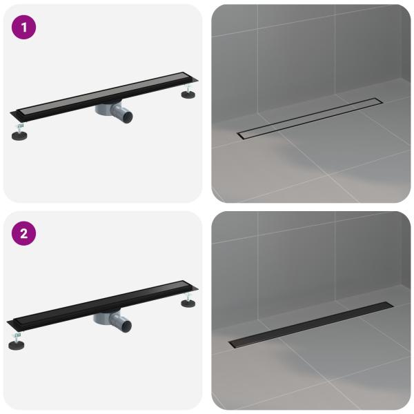 Duschablauf 2-in-1 mit 360° Siphon Schwarz 80 cm Edelstahl 304