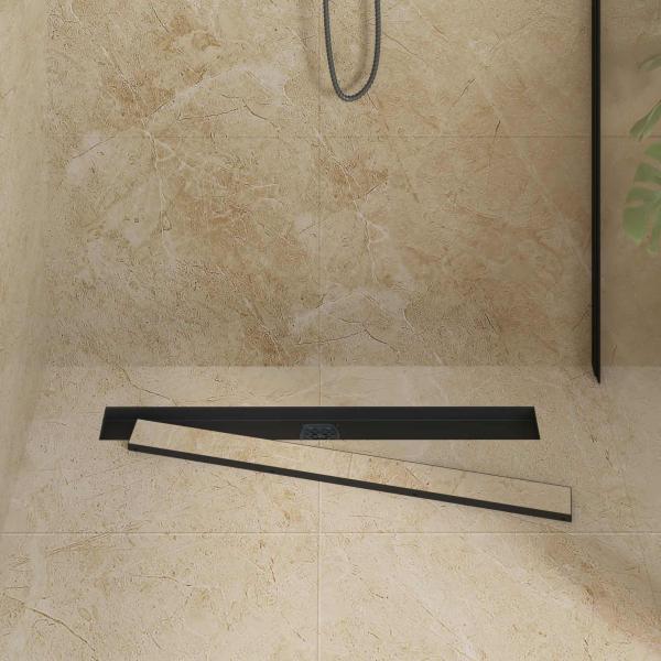 Duschablauf 2-in-1 mit 360° Siphon Schwarz 80 cm Edelstahl 304