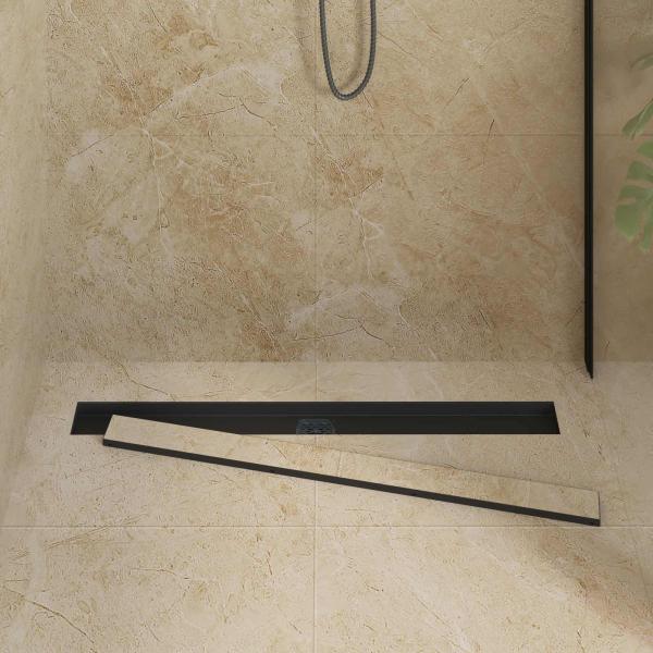 ARDEBO.de - Duschablauf 2-in-1 mit 360° Siphon Schwarz 90 cm Edelstahl 304