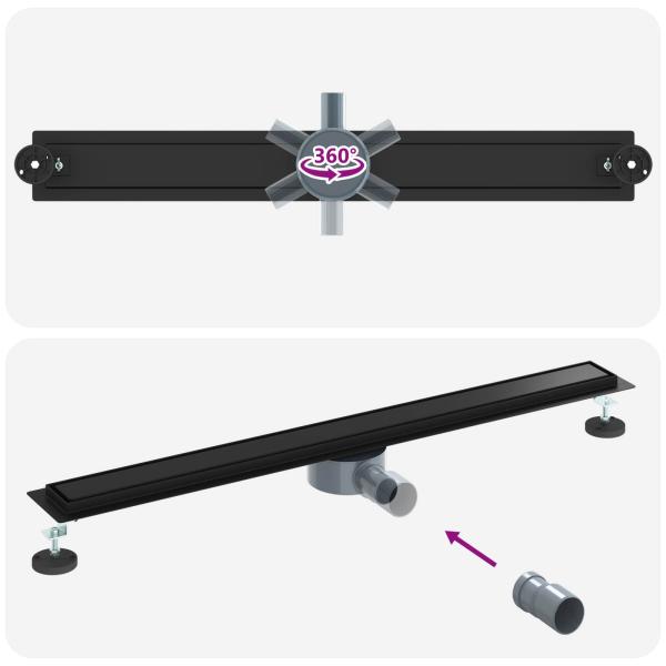 Duschablauf 2-in-1 mit 360° Siphon Schwarz 90 cm Edelstahl 304
