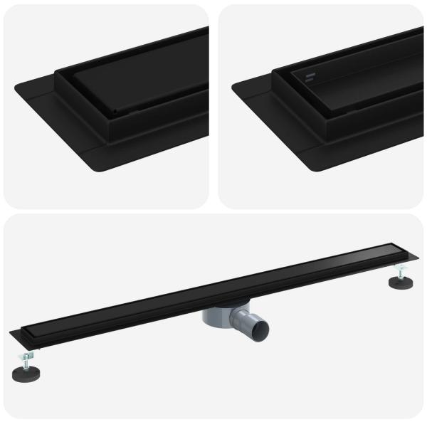 Duschablauf 2-in-1 mit 360° Siphon Schwarz 100 cm Edelstahl 304