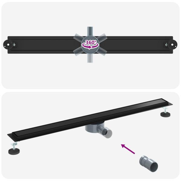 Duschablauf 2-in-1 mit 360° Siphon Schwarz 100 cm Edelstahl 304