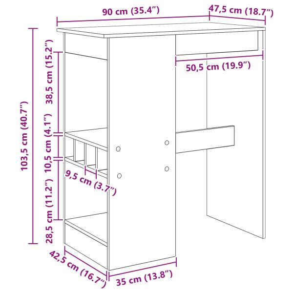 Bartisch mit Regal Schwarz Eichen-Optik 90 x 47,5 x 103,5 cm