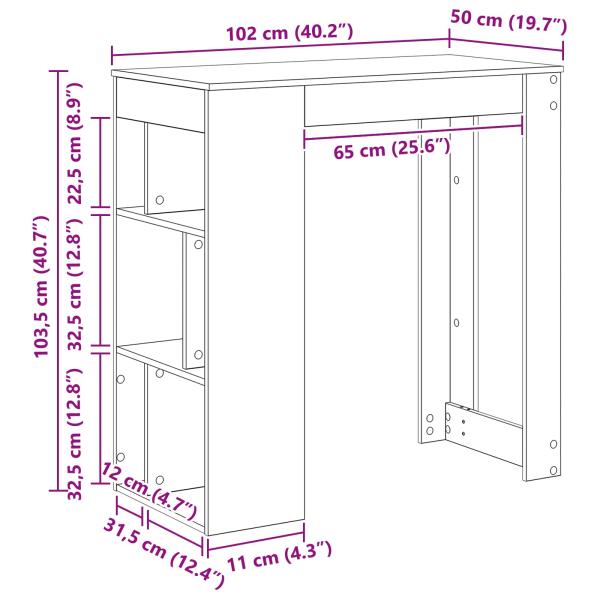 Bartisch Schwarz Eichen-Optik 102 x 50 x 103,5 cm Holzwerkstoff