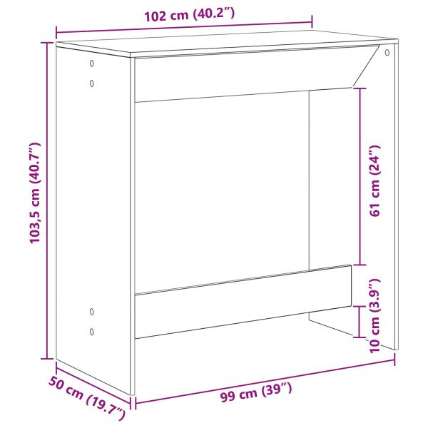 Bartisch Schwarz Eichen-Optik 102 x 50 x 103,5 cm Holzwerkstoff