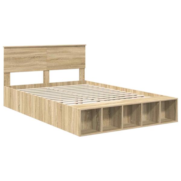Bettrahmen mit Regal Sonoma-Eiche 140 x 190 cm Holzwerkstoff