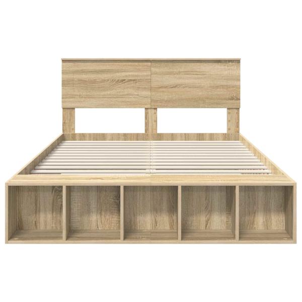 Bettrahmen mit Regal Sonoma-Eiche 140 x 190 cm Holzwerkstoff