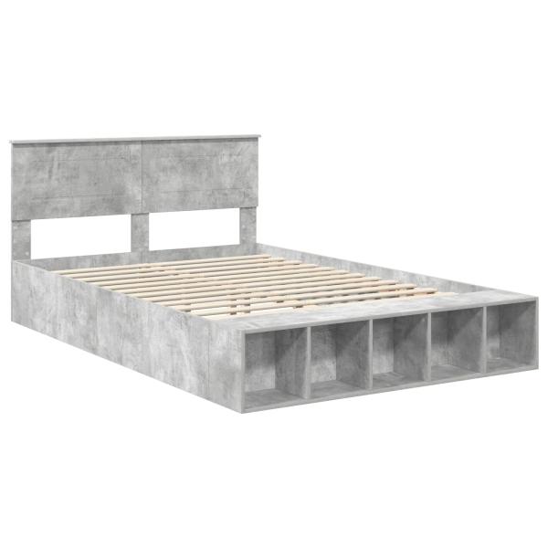 Bettrahmen mit Regal Beton Grau 140 x 190 cm Holzwerkstoff