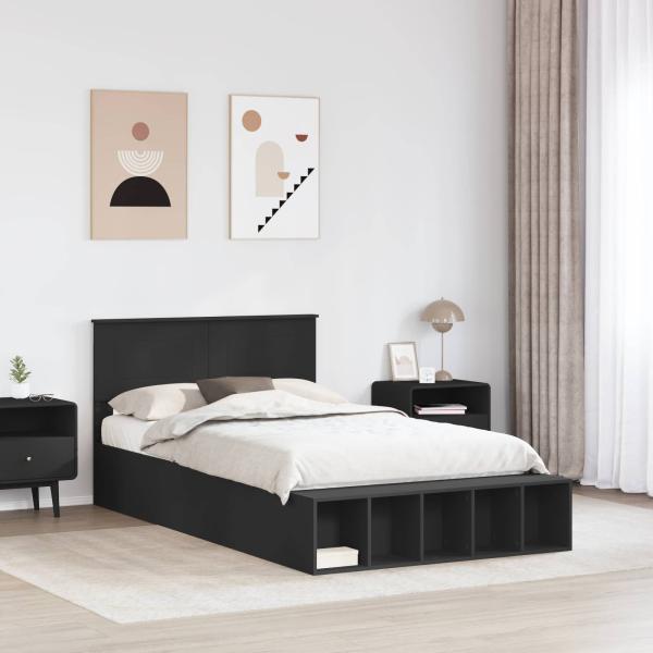 Bettrahmen mit Regal Schwarz 120 x 190 cm Holzwerkstoff