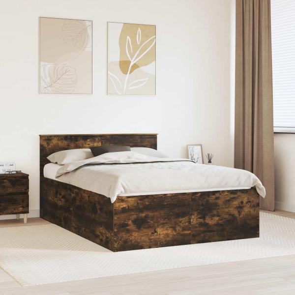 ARDEBO.de - Bettrahmen Geräucherte Eiche 150 x 200 cm Holzwerkstoff