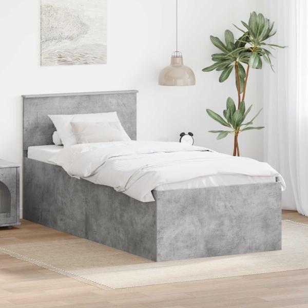 ARDEBO.de - Bettrahmen mit Kopfteil Beton Grau 90 x 190 cm Holzwerkstoff