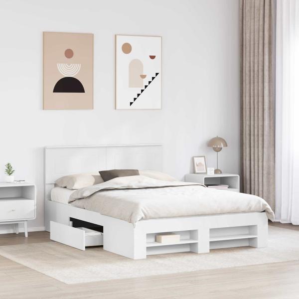 Bettrahmen mit Kopfteil Weiß 160 x 200 cm Holzwerkstoff
