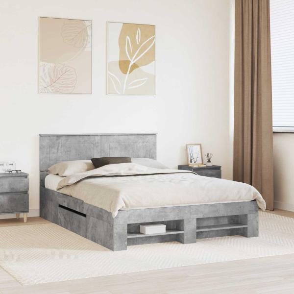 ARDEBO.de - Bettrahmen mit Kopfteil Beton Grau 160 x 200 cm Holzwerkstoff