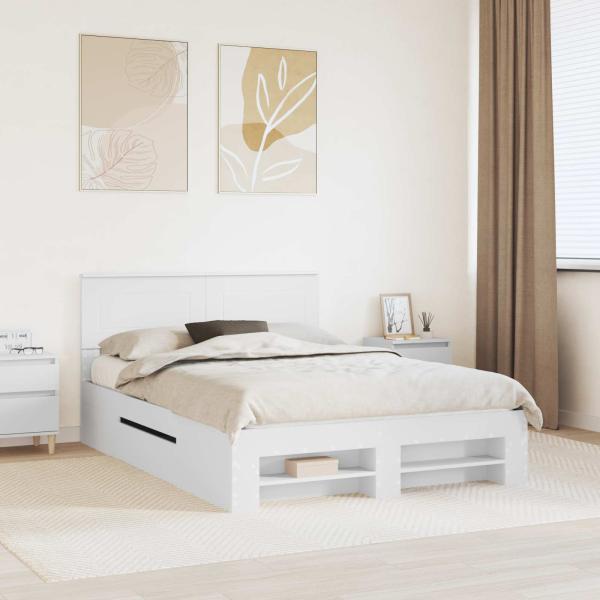 ARDEBO.de - Bettrahmen mit Kopfteil Weiß 140 x 200 cm Holzwerkstoff