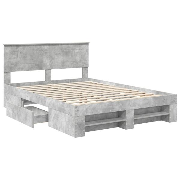 Bettrahmen mit Kopfteil Beton Grau 140 x 200 cm Holzwerkstoff