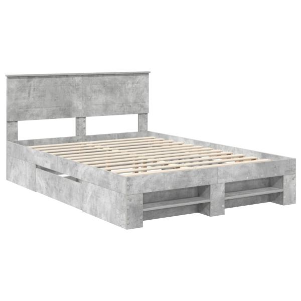 Bettrahmen mit Kopfteil Beton Grau 140 x 200 cm Holzwerkstoff