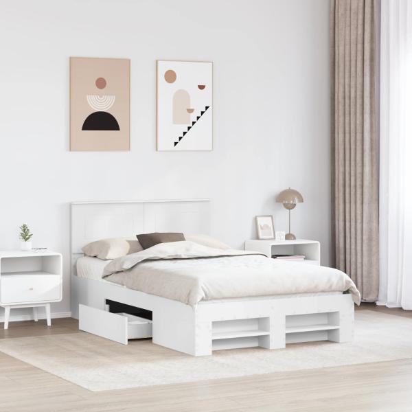 Bettrahmen mit Kopfteil Weiß 137 x 203 cm Holzwerkstoff