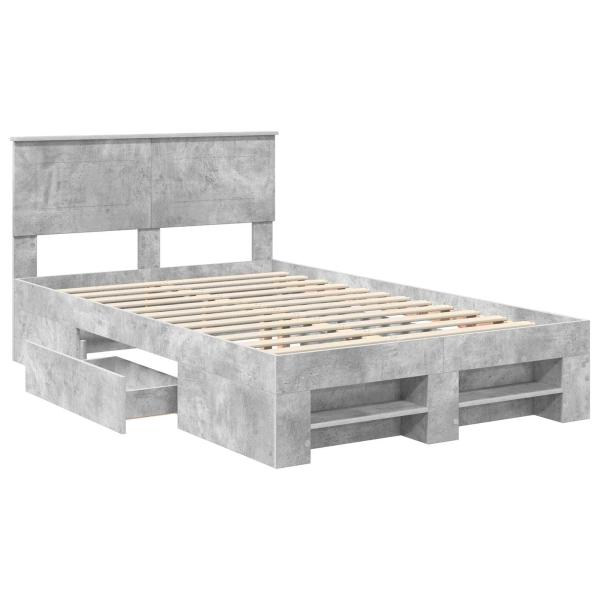 Bettrahmen mit Kopfteil Beton Grau 137 x 203 cm Holzwerkstoff