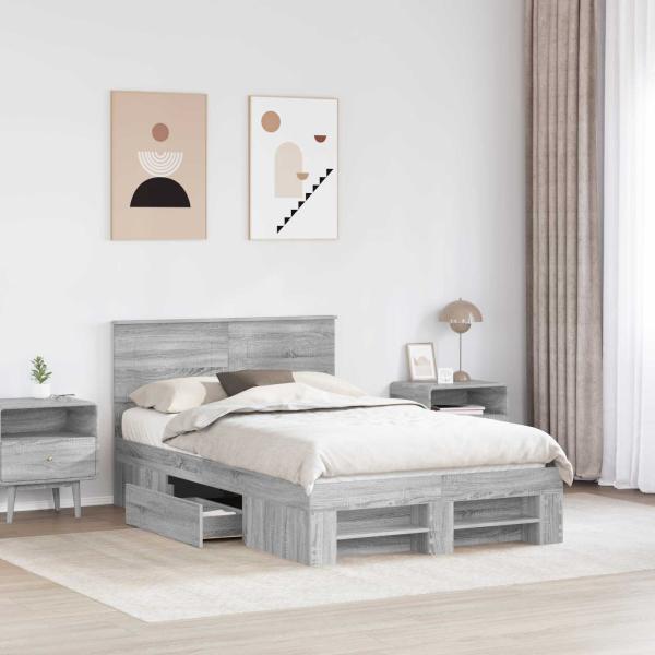 Bettrahmen Graues Sonoma 120 x 200 cm Holzwerkstoff