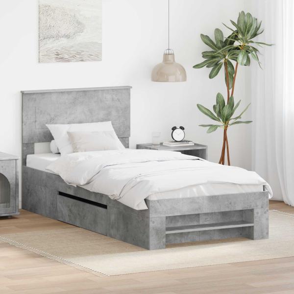 ARDEBO.de - Bettrahmen mit Kopfteil Beton Grau 100 x 200 m Holzwerkstoff