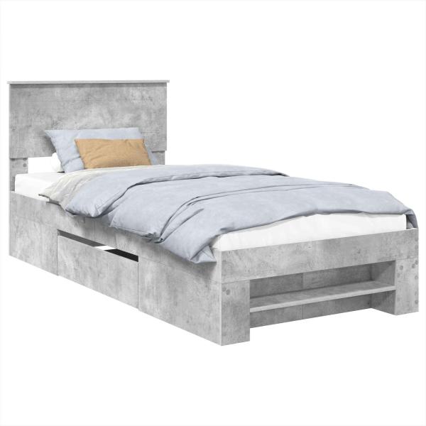 Bettrahmen mit Kopfteil Beton Grau 100 x 200 m Holzwerkstoff