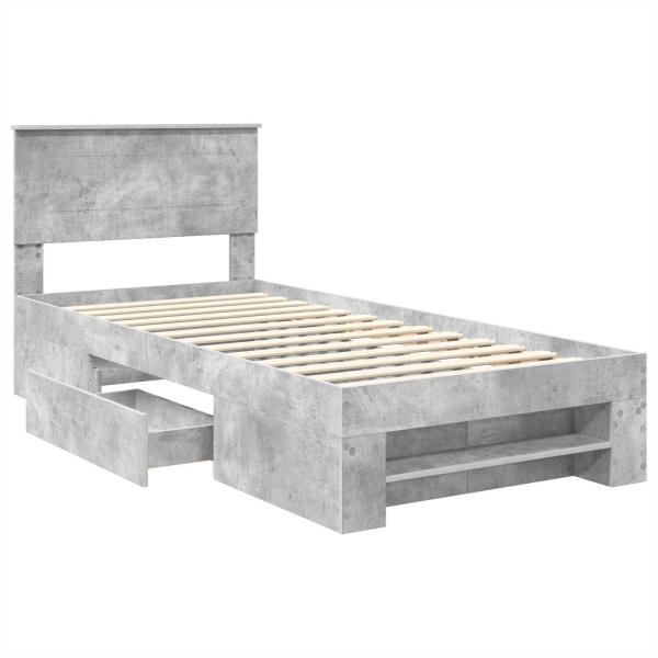 Bettrahmen mit Kopfteil Beton Grau 100 x 200 m Holzwerkstoff