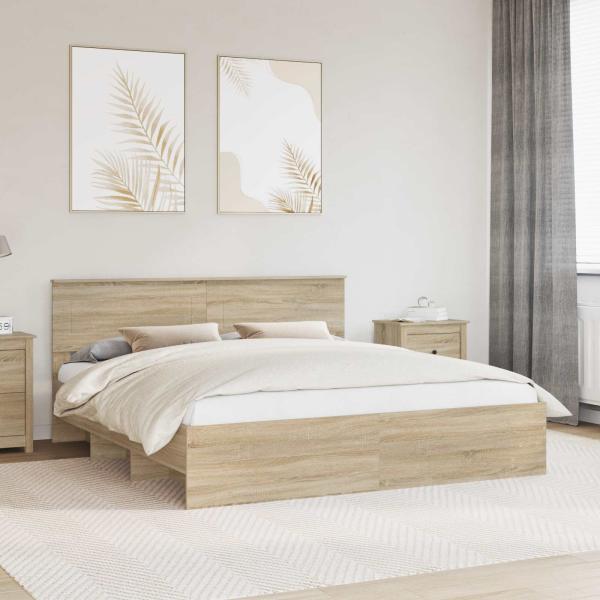 ARDEBO.de - Bettrahmen mit Kopfteil Sonoma-Eiche 180 x 200 cm Holzwerkstoff