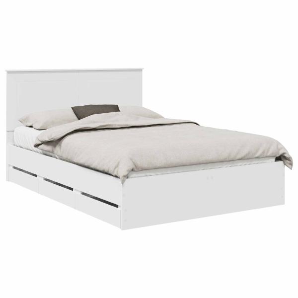 Bettrahmen mit Schubladen Weiß 160 x 200 cm Ingenieurs Holz