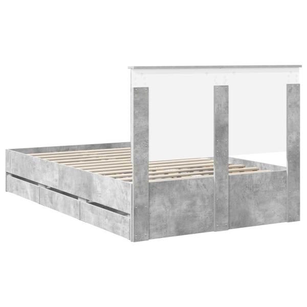 Bettrahmen mit Kopfteil Beton Grau 135 x 190 cm Ingenieurs Holz