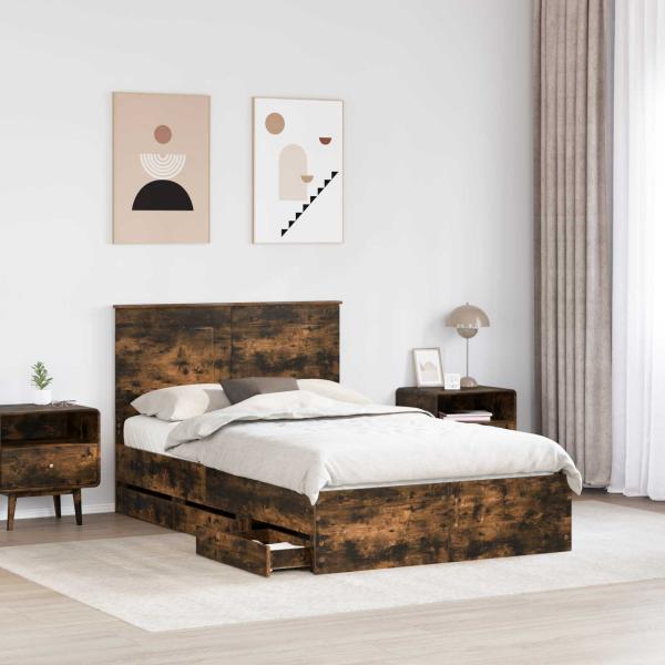 Bettrahmen Geräucherte Eiche 120 x 190 cm Ingenieurs Holz