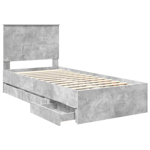 Bettrahmen mit Kopfteil Beton Grau 100 x 200 cm Ingenieurs Holz