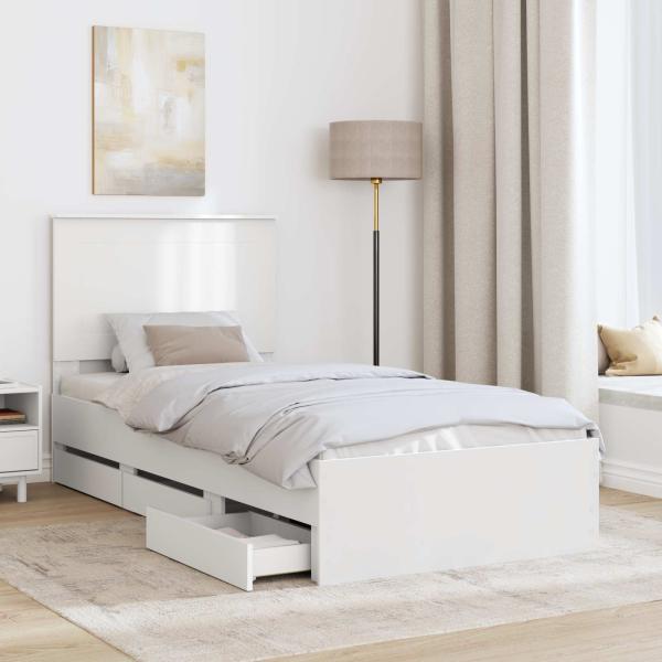 Bettrahmen mit Schubladen Weiß 90 x 190 cm Ingenieurs Holz