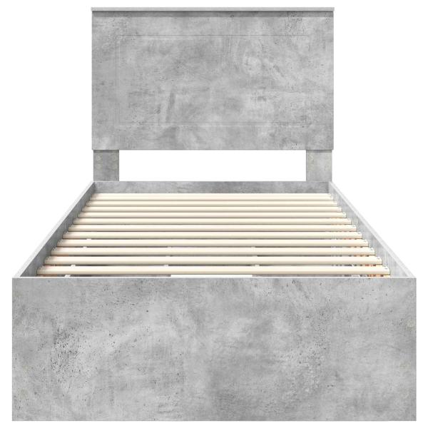Bettrahmen mit Kopfteil Beton Grau 90 x 190 cm Ingenieurs Holz