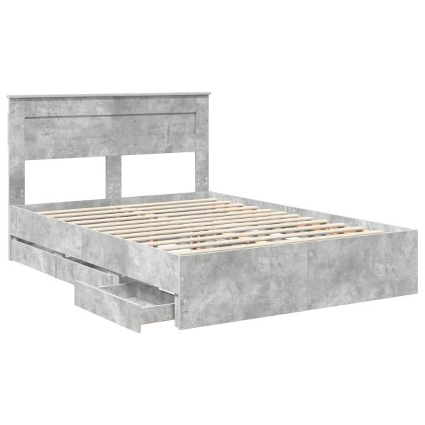 Bettrahmen mit Kopfteil Beton Grau 150 x 200 cm Ingenieurs Holz