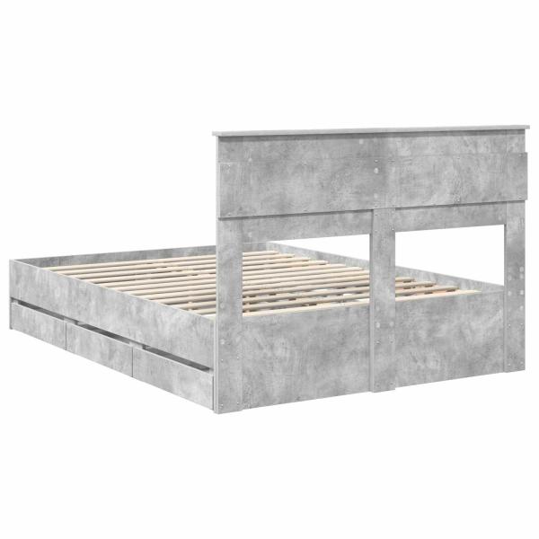 Bettrahmen mit Kopfteil Beton Grau 150 x 200 cm Ingenieurs Holz