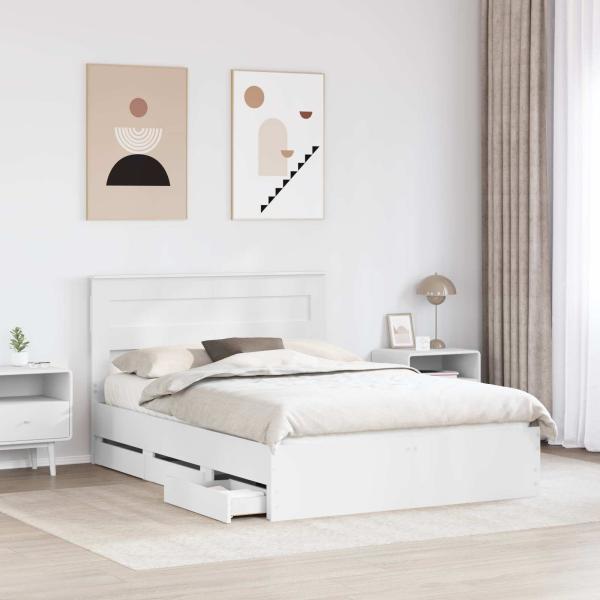 Bettrahmen mit Schubladen Weiß 140 x 200 cm Ingenieurs Holz