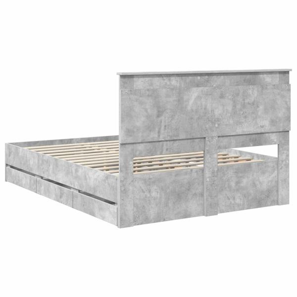 Bettrahmen mit Kopfteil Beton Grau 140 x 190 cm Ingenieurs Holz