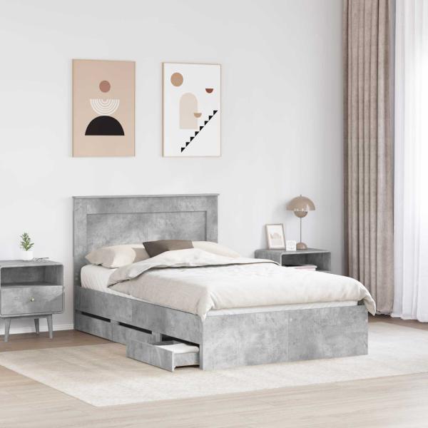 Bettrahmen mit Kopfteil Beton Grau 135 x 190 cm Ingenieurs Holz