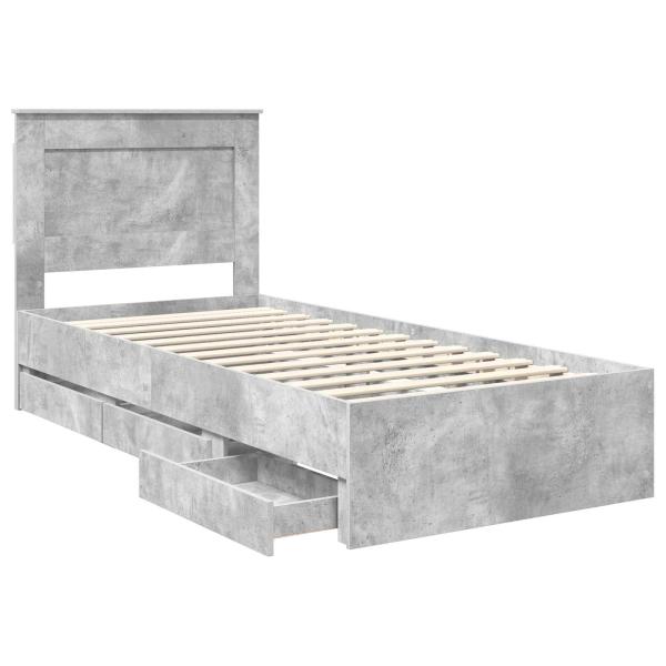 Bettrahmen mit Kopfteil Beton Grau 90 x 200 cm Ingenieurs Holz
