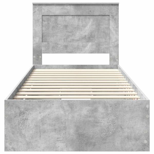 Bettrahmen mit Kopfteil Beton Grau 90 x 200 cm Ingenieurs Holz