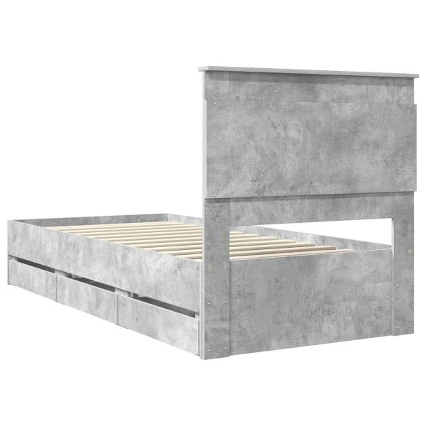 Bettrahmen mit Kopfteil Beton Grau 90 x 200 cm Ingenieurs Holz